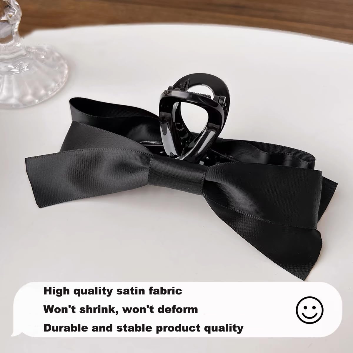 2 Pcs Bow Hair Clips for Women,Big 5.2IN Silky Satin Hair Claw Clip,Large Hair Barrettes French Soft Ribbon Barrettes Bow-knot Aesthetic Cute for Girls Thin Thick Curly Hair(Black)