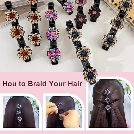 2 PCS Sparkling Crystal Stone Braided Hair Clips Girls,2025 Hair Clips for Women for Thin Thick Curly Hair,Small Clips Braid Clips for Home Use (color)