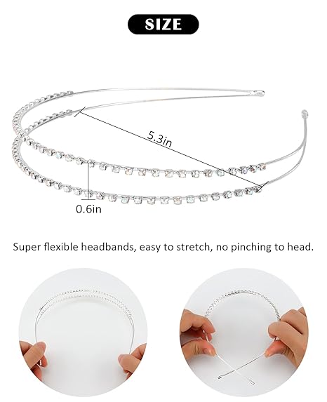 4 Pack AB Rhinestone Headbands Silver Metal Headbands Flower Girl Bridal Wedding Headband Crystal Headpieces Flower Leaf Butterfly Headband Formal Hair Accessories For Women Girls Gifts