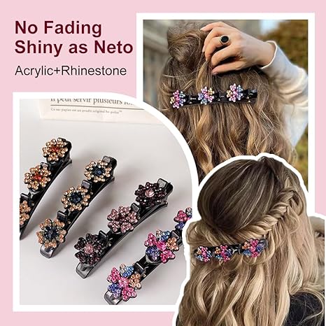 2 PCS Sparkling Crystal Stone Braided Hair Clips Girls,2025 Hair Clips for Women for Thin Thick Curly Hair,Small Clips Braid Clips for Home Use (color)