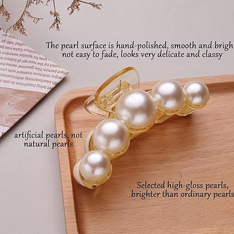 Pearl Hair Clips for Women Girl,4PCS Large Small Hair Claw Clip Strong Hold,Big Banana Jaw Clip Barrettes Nonslip,Hair Accessories Set Birthday Wedding Gift for Thick Thin Curly Hair(4 Size)