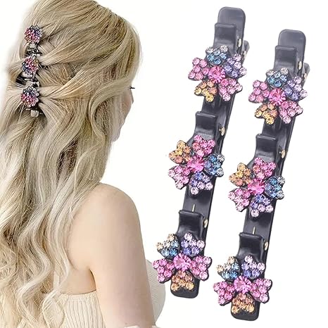 2 PCS Sparkling Crystal Stone Braided Hair Clips Girls,2025 Hair Clips for Women for Thin Thick Curly Hair,Small Clips Braid Clips for Home Use (color)