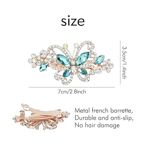 4 Pack Luxury Glitter Sparkly Jeweled Gems Crystal Rhinestone Butterfly Metal French Barrettes Alligator Snap Hair Clips Headpieces Accessories for Women Girls