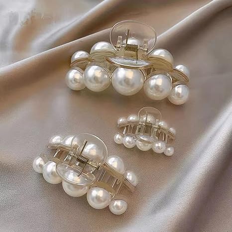 Pearl Hair Clips for Women Girl,4PCS Large Small Hair Claw Clip Strong Hold,Big Banana Jaw Clip Barrettes Nonslip,Hair Accessories Set Birthday Wedding Gift for Thick Thin Curly Hair(4 Size)