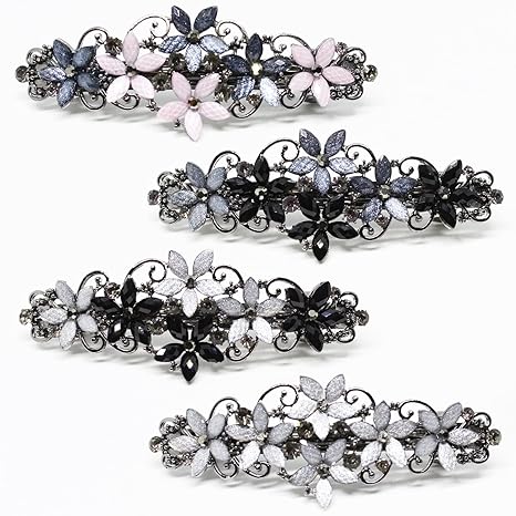 Elegant Sparkly Glitter Rhinestones Flowers Hairpins - Vintage French Style Hair Barrettes, Clips and Accessoires for Women