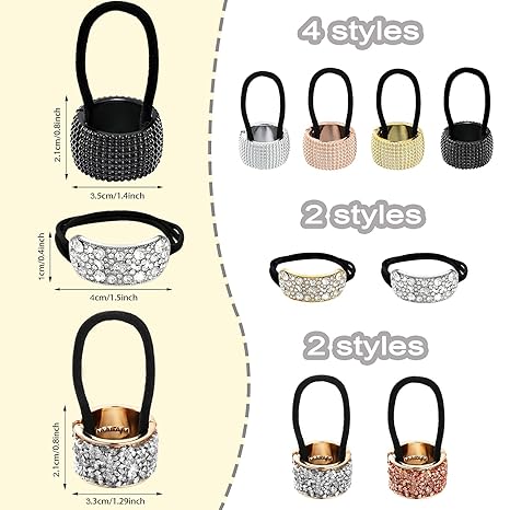 8 Pieces Rhinestone Hair Ponytail Holder Plastic Metal Gothic Punk Elastic Hair Tie Band Cuffs Glitter Ponytail Holders Accessories for Women Girls